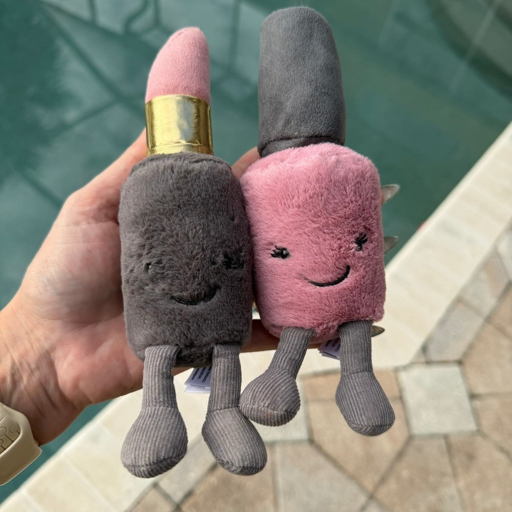 Jellycat‎ Amuseable Kooky Lipstick and Nail Polish Plush Retired Set Decor 7"